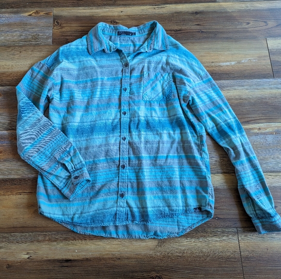 PrAna Women's Striped Long Sleeve Button-Up Lightweight Blue/Green Shirt Size M - Picture 1 of 9